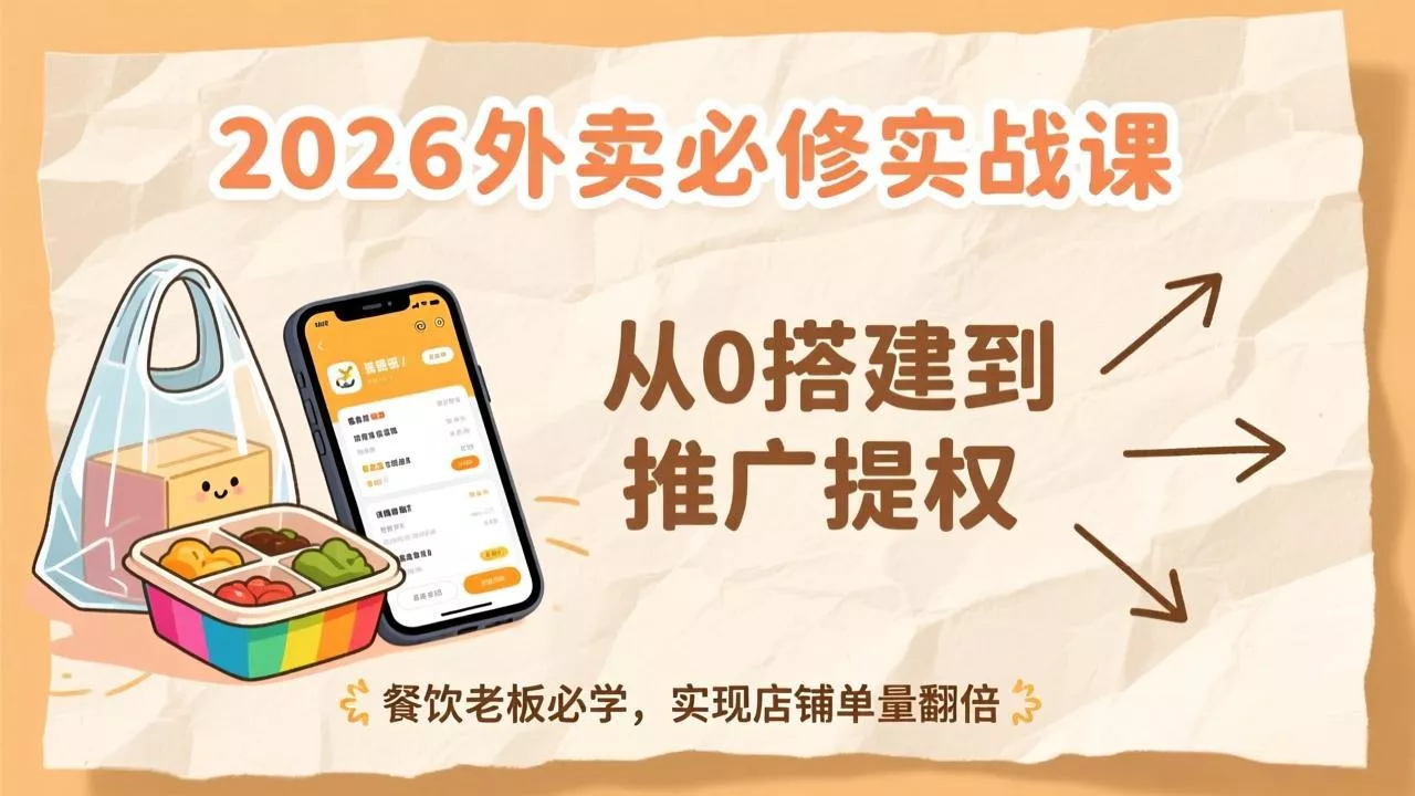 2026外卖必修实战课：从0搭建到推广提权，餐饮老板必学，实现店铺单量翻倍 - 项目资源网