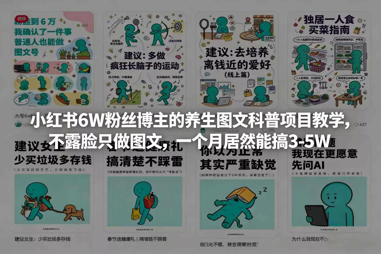 小红书6W粉丝博主的养生图文科普项目教学，不露脸只做图文，一个月居然能搞3-5W - 项目资源网