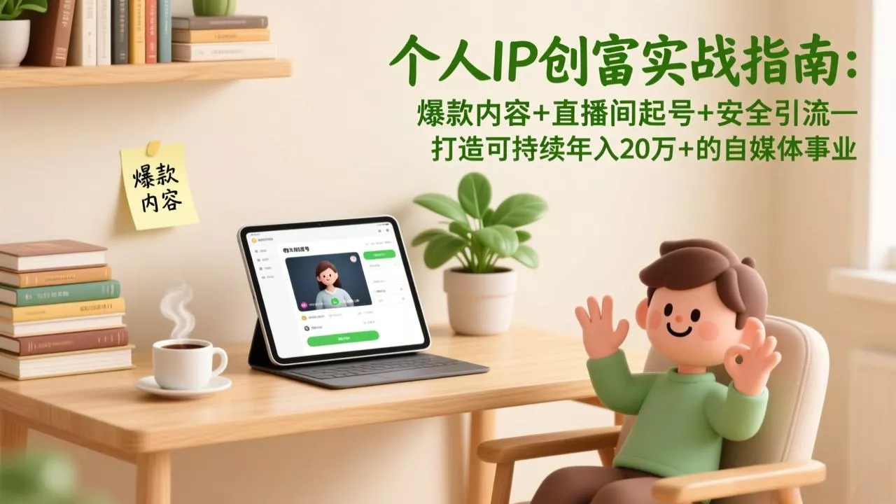 个人IP创富实战指南：爆款内容+直播间起号+安全引流，打造可持续年入20万+的自媒体事业 - 项目资源网
