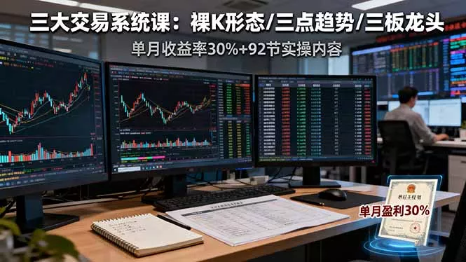 三大交易系统课：裸K形态/三点趋势/三板体系，单月收益率30%+92节实操内容 - 项目资源网